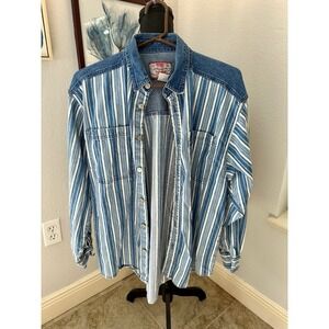 Levi's Striped Boys XL 20 Blue Denim Western Button Up Long Sleeve Pockets